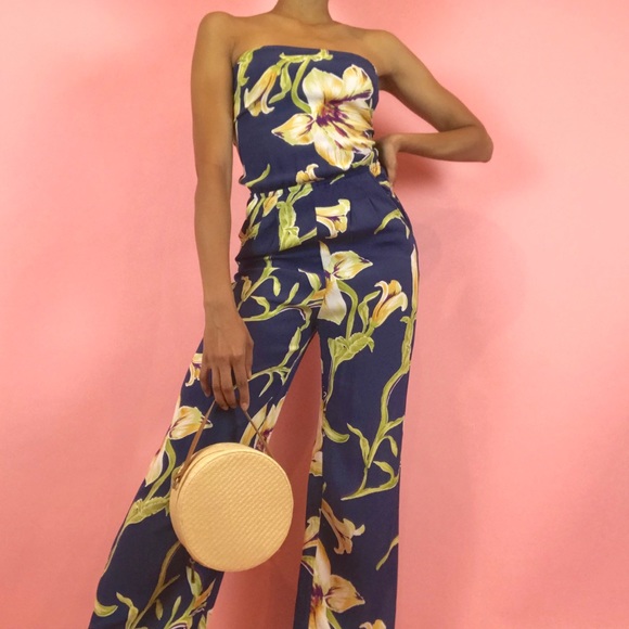 Flynn Skye Pants - Flynn Skye Strapless Floral Print Jumpsuit size 1